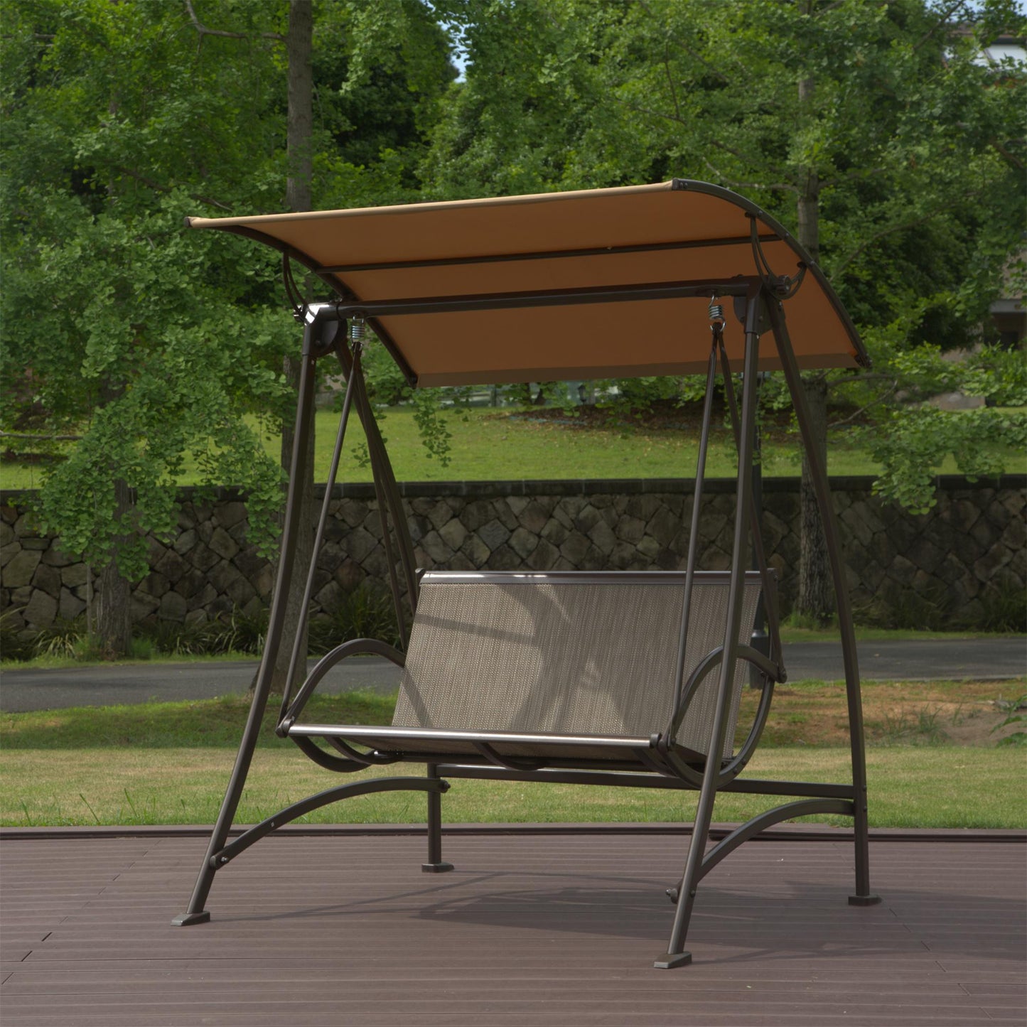 Outdoor Porch Swing with Adjustable Canopy and Durable Steel Frame