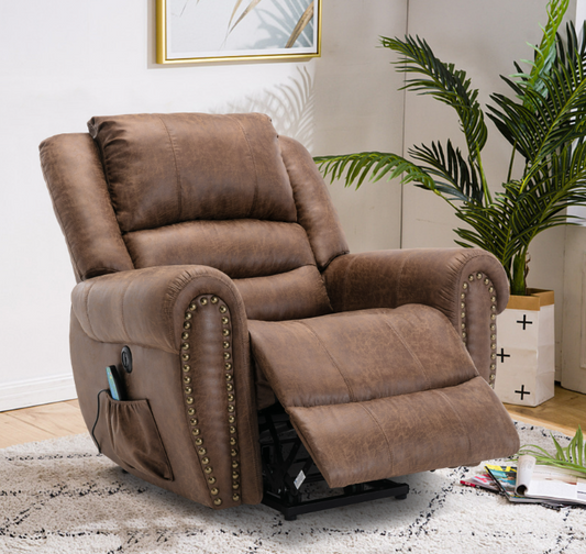Leather Rivet Power Lift Recliner Chair with Massage and USB Port