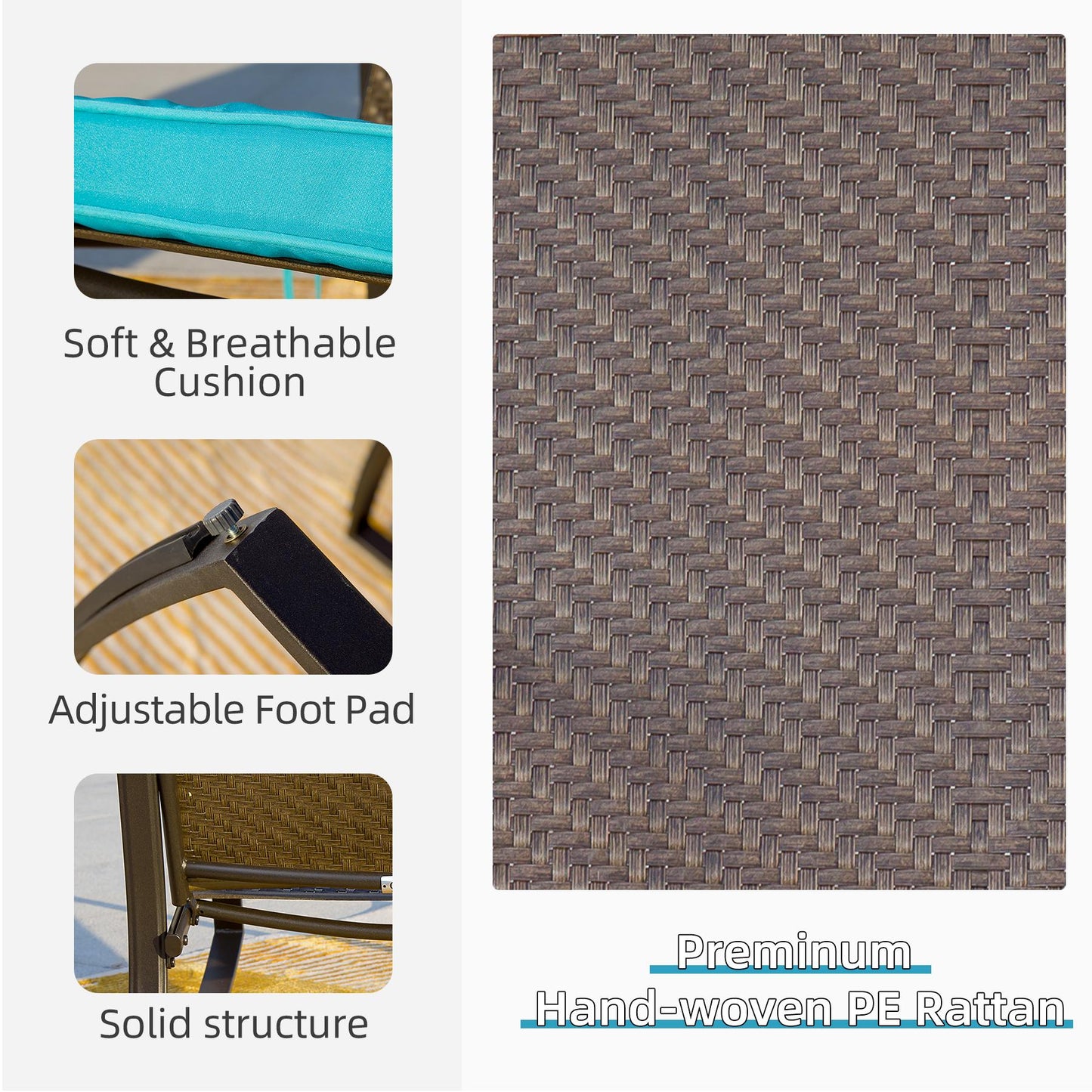 3 Piece Rocking Chair Patio Bistro Set Balcony Chairs with Table