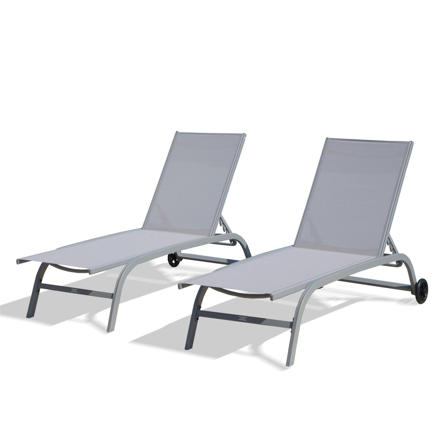 2 Gray Lounge Chairs for Outside with Wheels, Outdoor Lounge Chairs with 5 Adjustable Position,