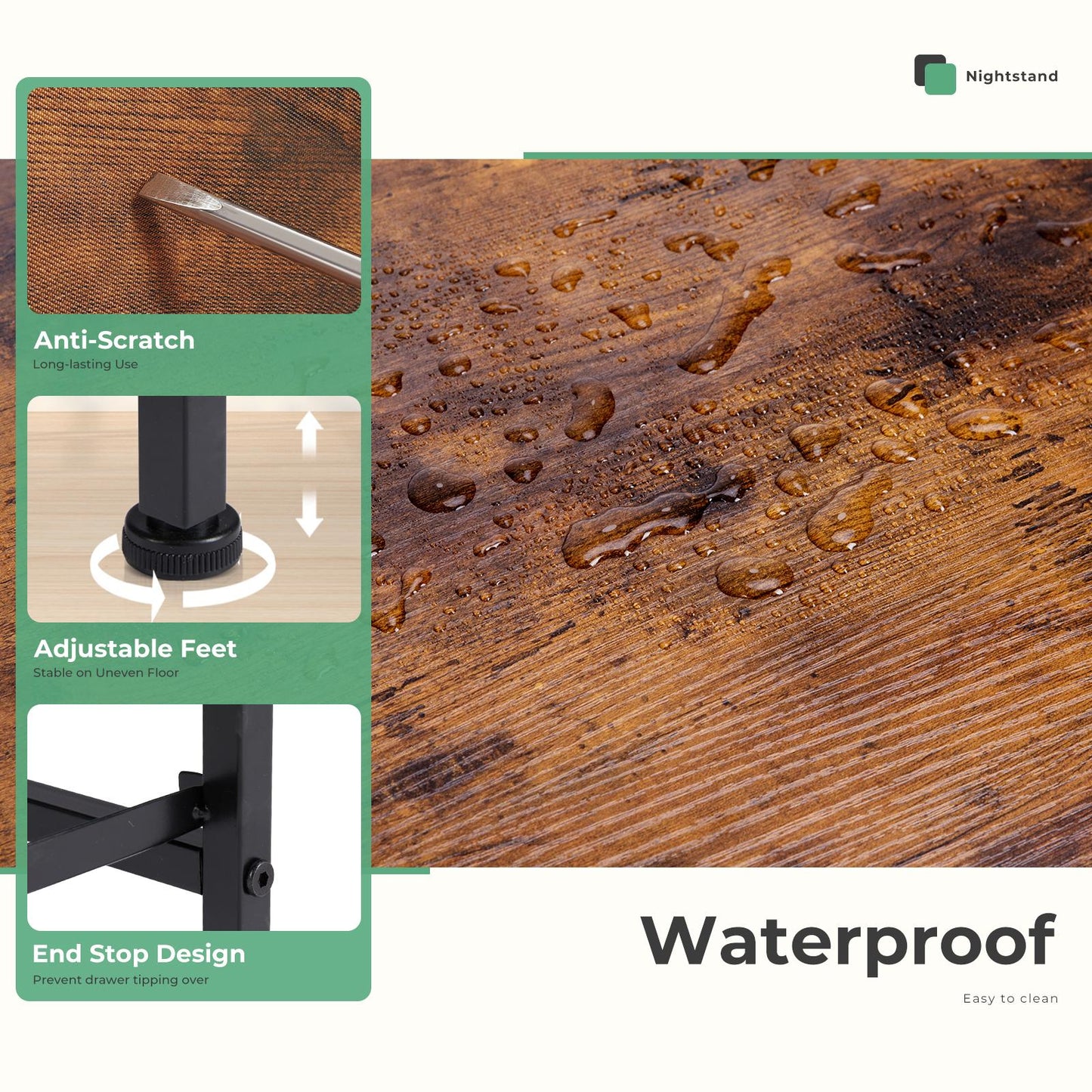 Fabric Dresser with 2 Drawers, Nightstands with Adjustable Feet