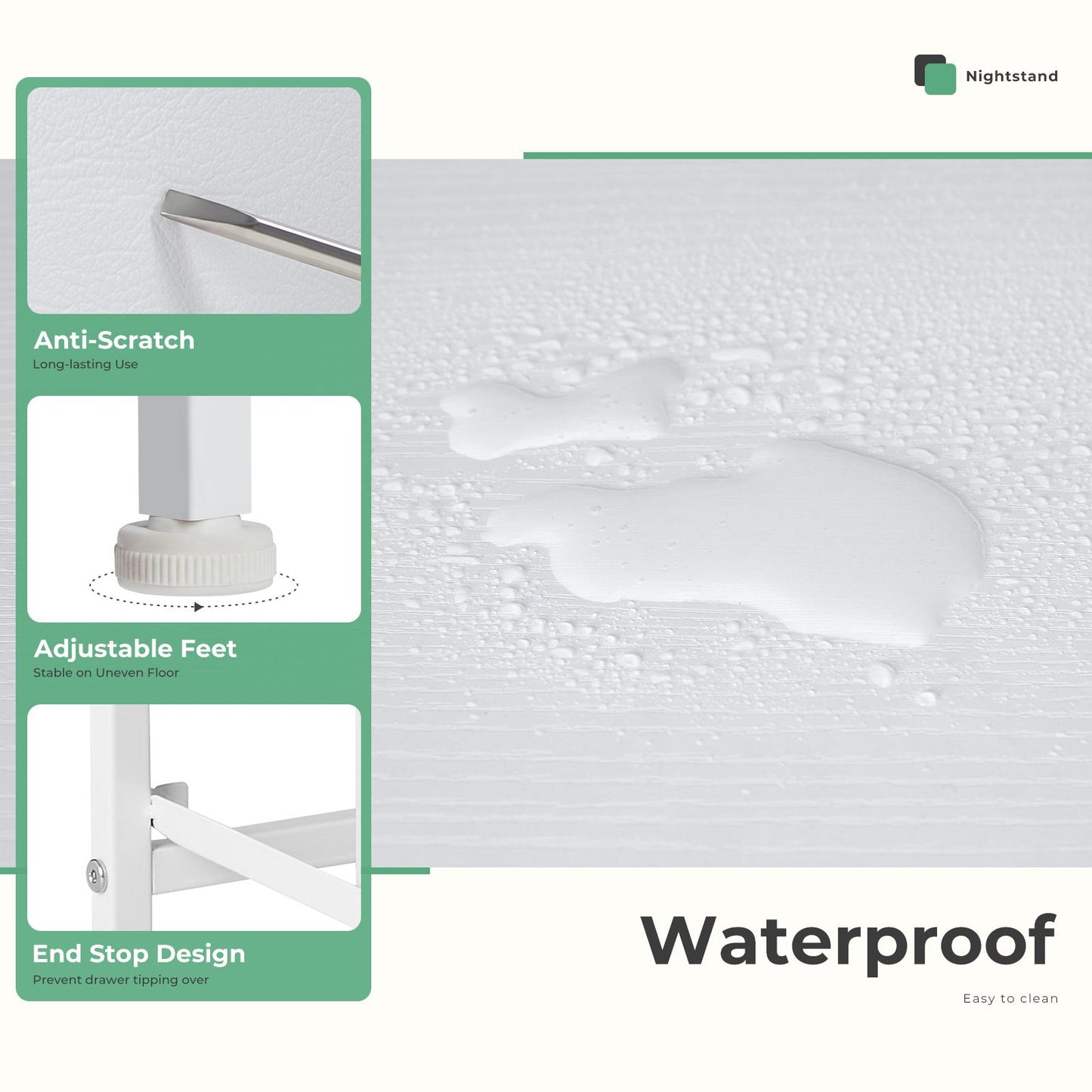 Fabric Dresser with 2 Drawers, Nightstands with Adjustable Feet