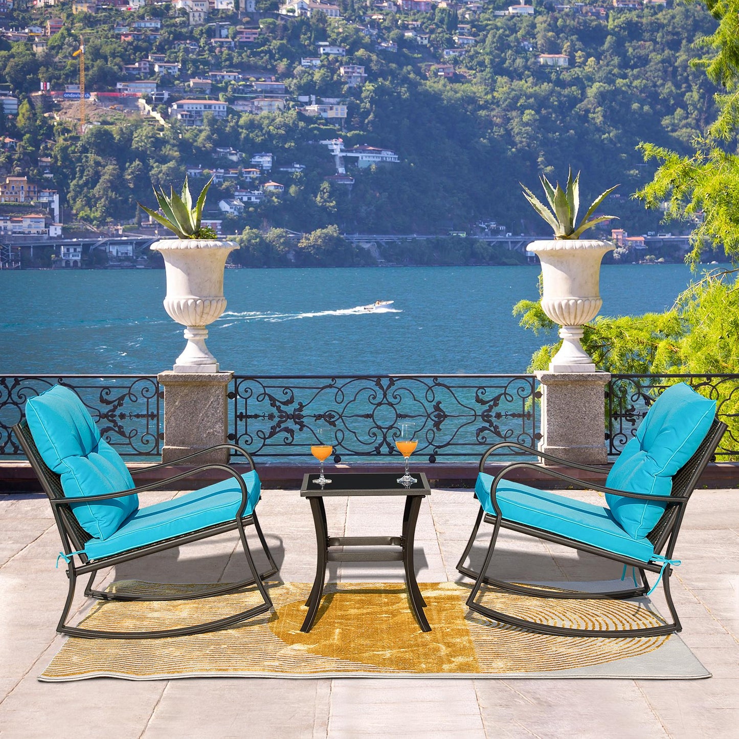 3 Piece Rocking Chair Patio Bistro Set Balcony Chairs with Table