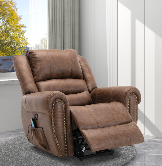 Leather Rivet Power Lift Recliner Chair with Massage and USB Port
