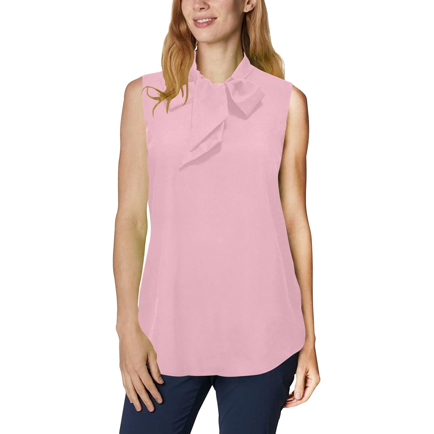 Bow-V Neck Sleeveless Shirt