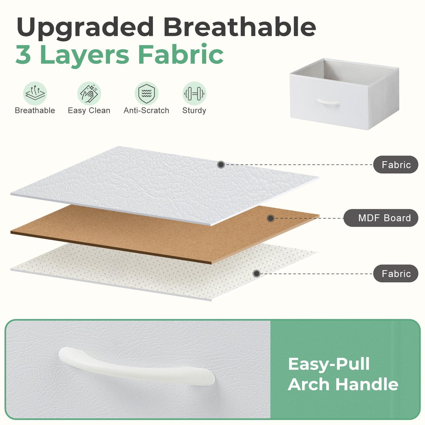 Fabric Dresser with 2 Drawers, Nightstands with Adjustable Feet